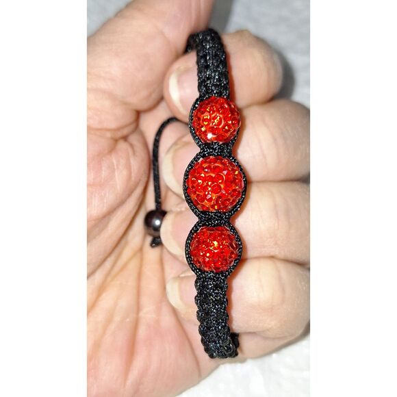 A Shamballa Corded Bracelet Red Crystal Macrame' Lucky Bohemian Adjustable - Picture 5 of 6